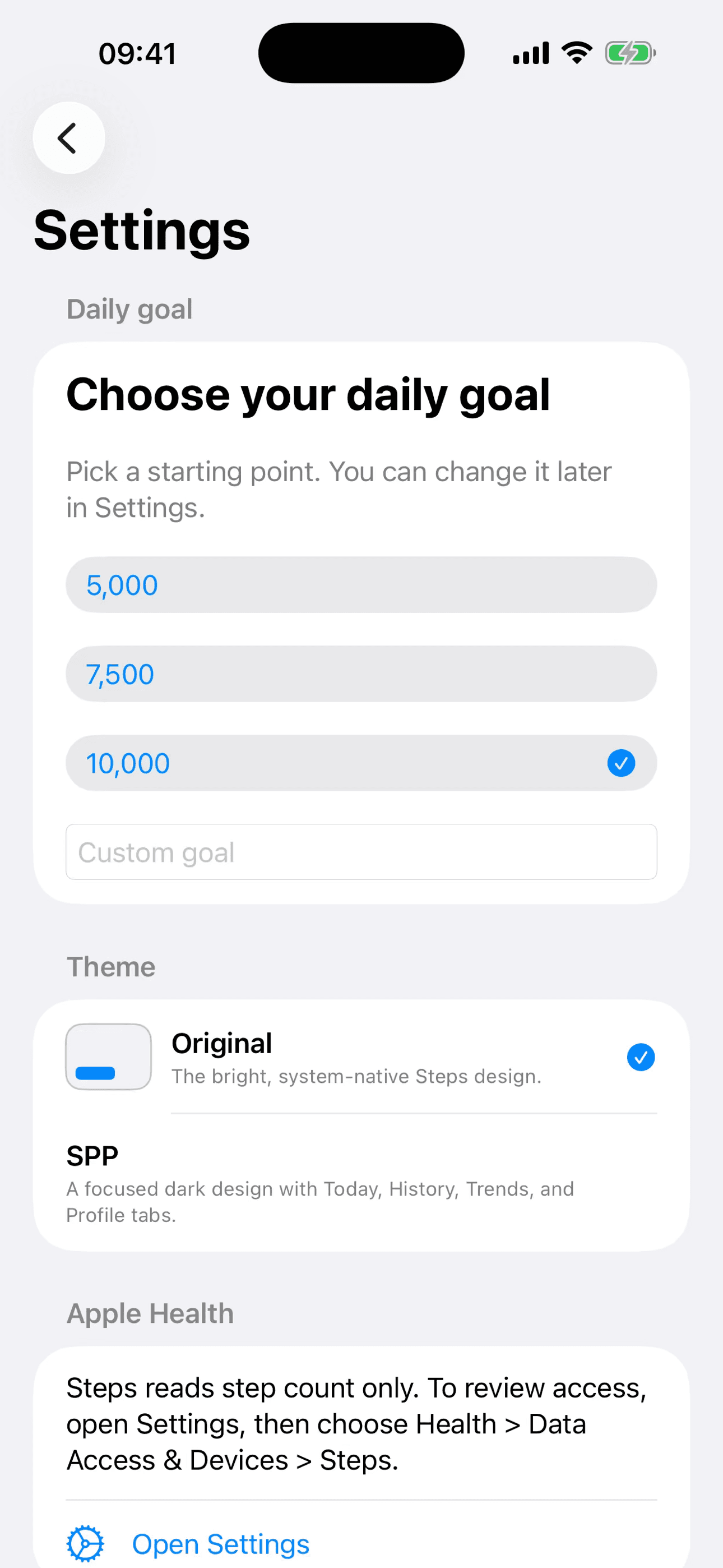 Steps appearance and theme options