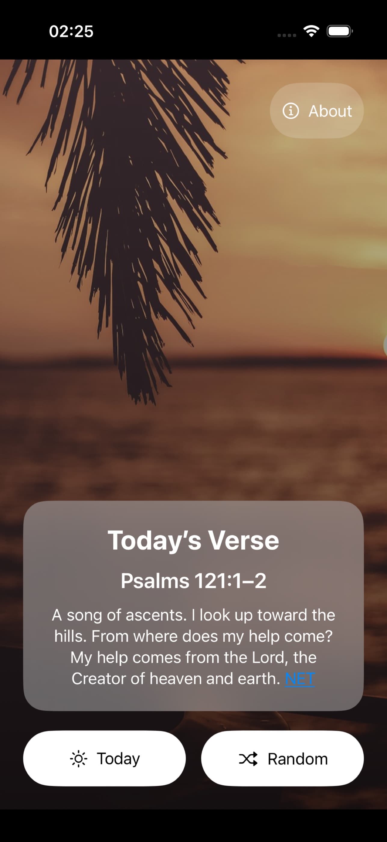 Today’s passage shown over full-screen photography