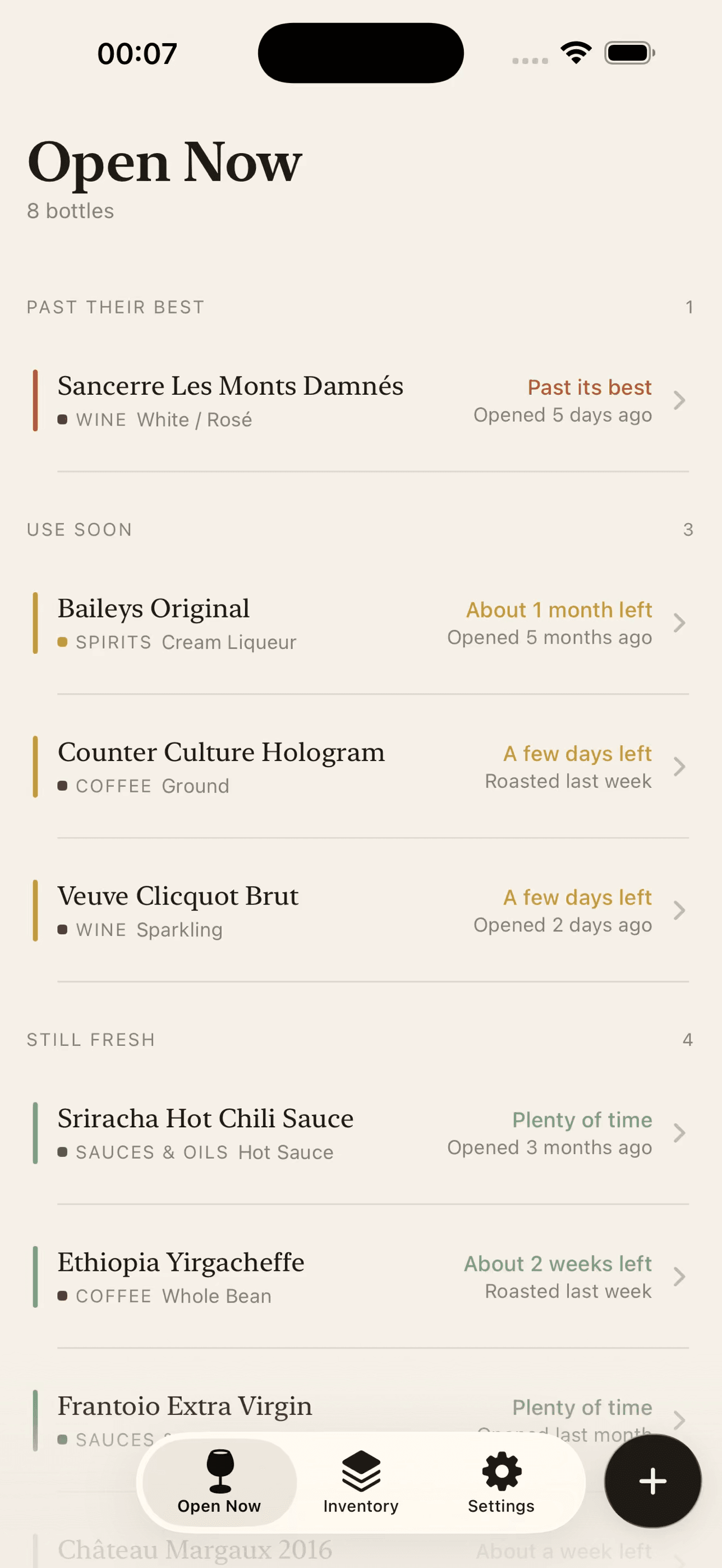 Shelf Life's "what's open right now" view at a glance